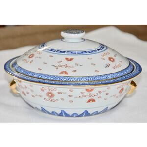 Chinese Porcelain Rice Wear Dragon Gold Gilded 10" Soup Tureen